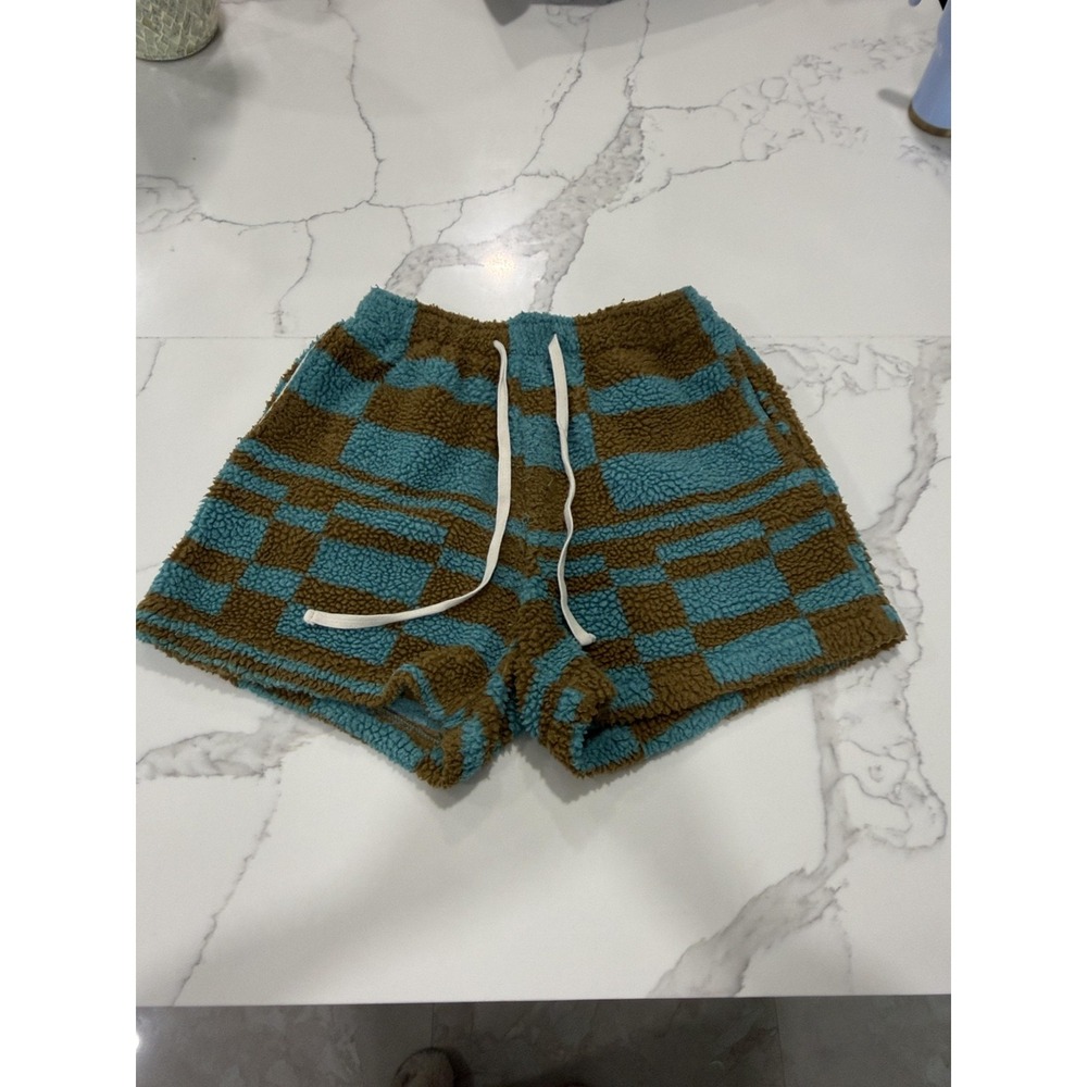 Urban Outfitters‎ Shorts Womens Large Blue Brown Sherpa Fleece Checkered Lounge